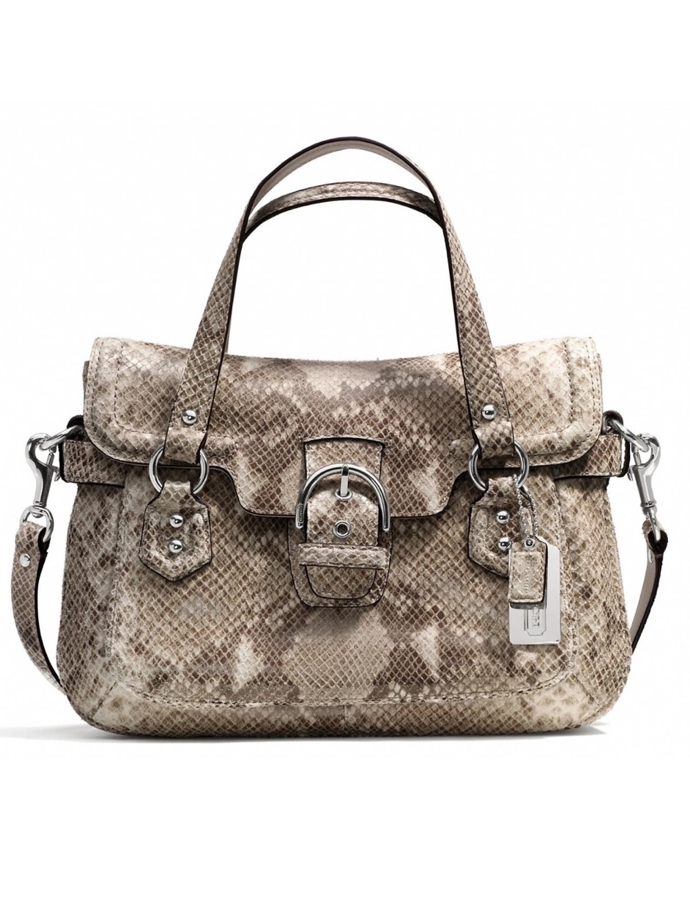 Coach Campbell Snakeskin Leather Medium Flap Crossbody Shoulder Satchel Bag